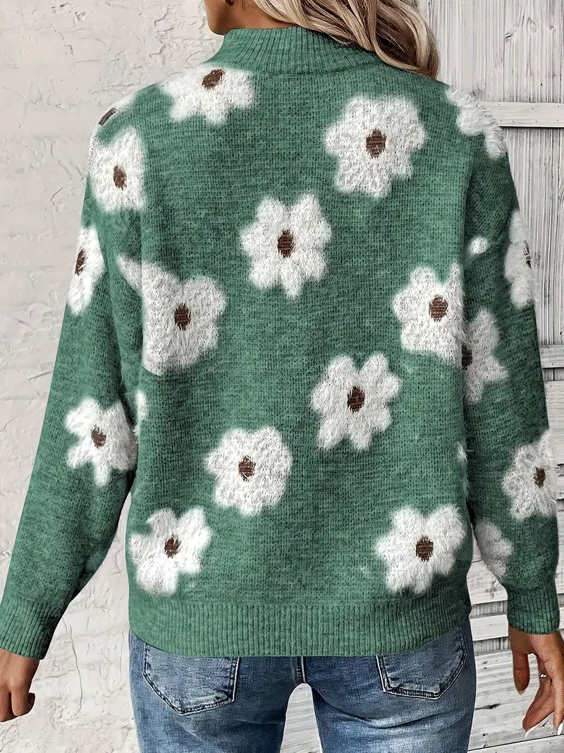 Margaret - Pullover mit Blumenmuster und Reißverschluss